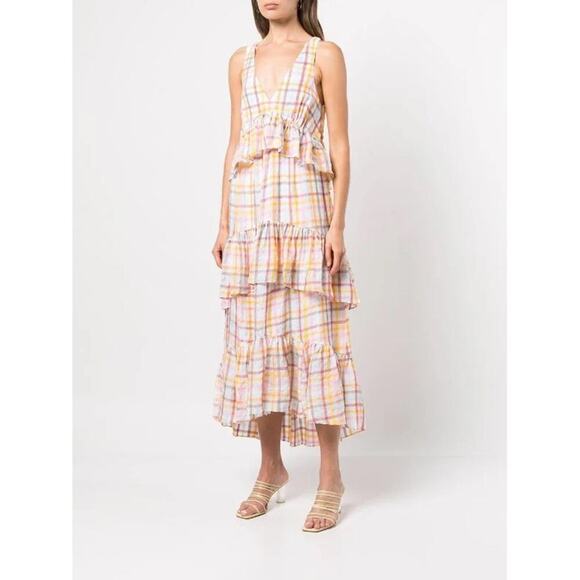 NEW Cinq A Sept Astor Tiered Plaid-print Midi Dress Sz 6 - Picture 10 of 12